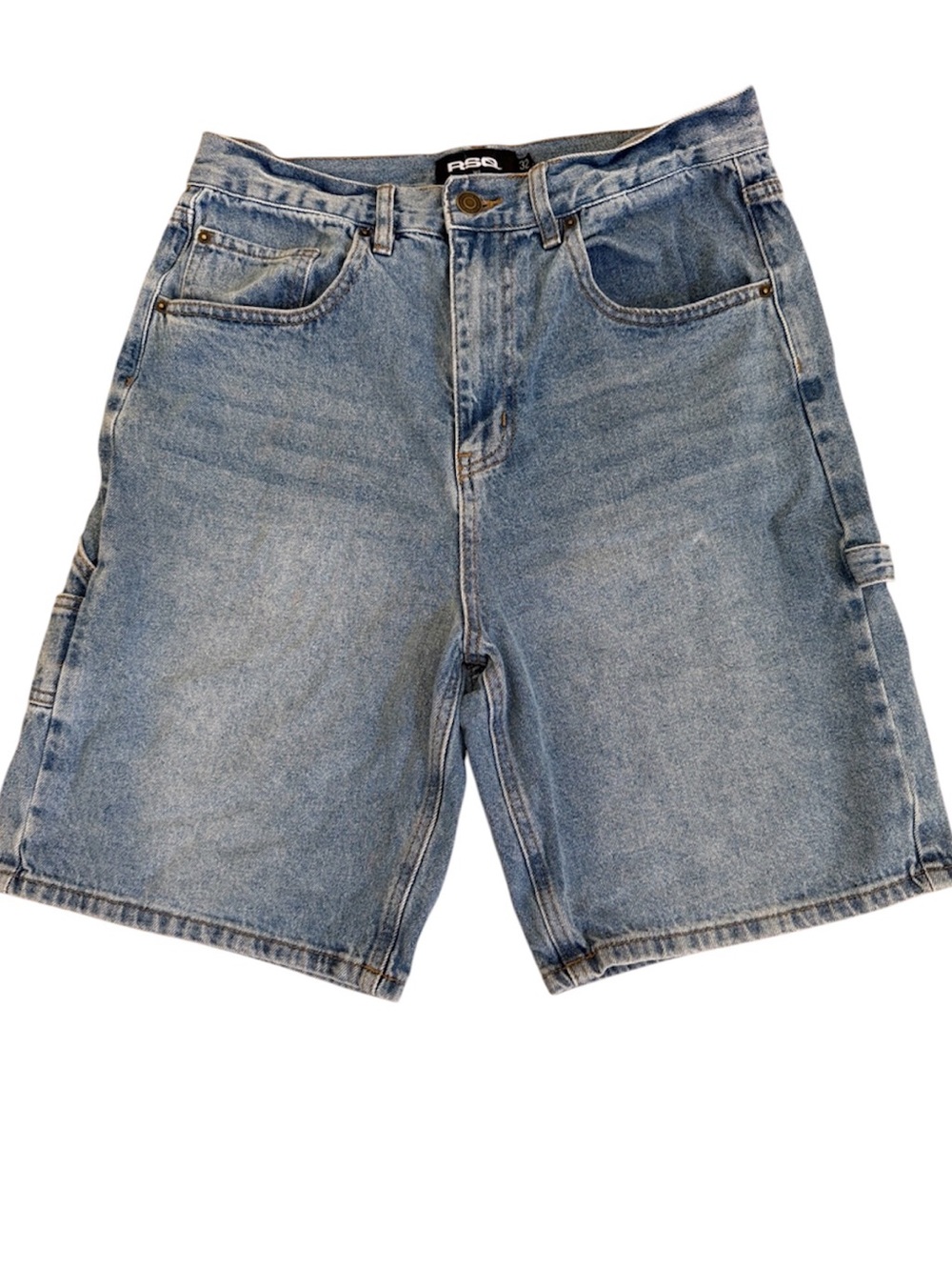 RSQ Men’s Loose Fit Denim Carpenter Shorts Jorts Medium Wash Size 32